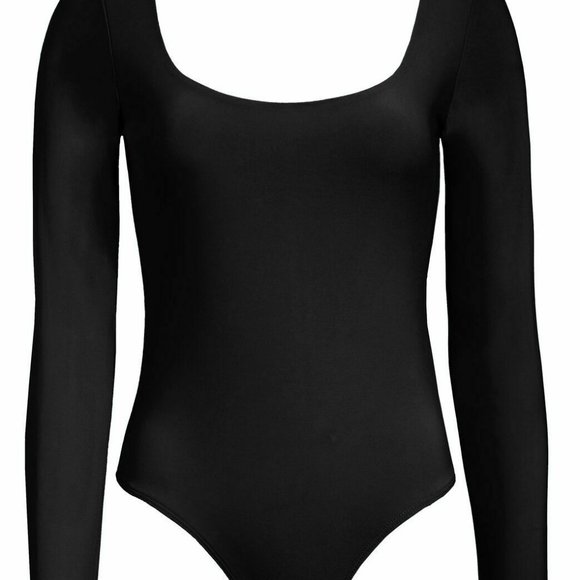 Leith Nordstrom Double Scoop Long Sleeve Thong Bodysuit - Women's Size Black - Picture 2 of 4